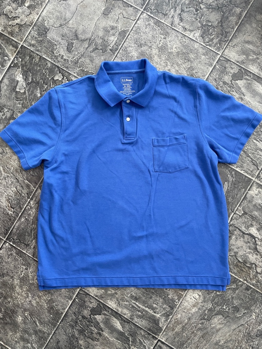 L.L. BEAN Royal Blue Men’s Preppy Casual Coastal Polo Shirt with Chest Pocket